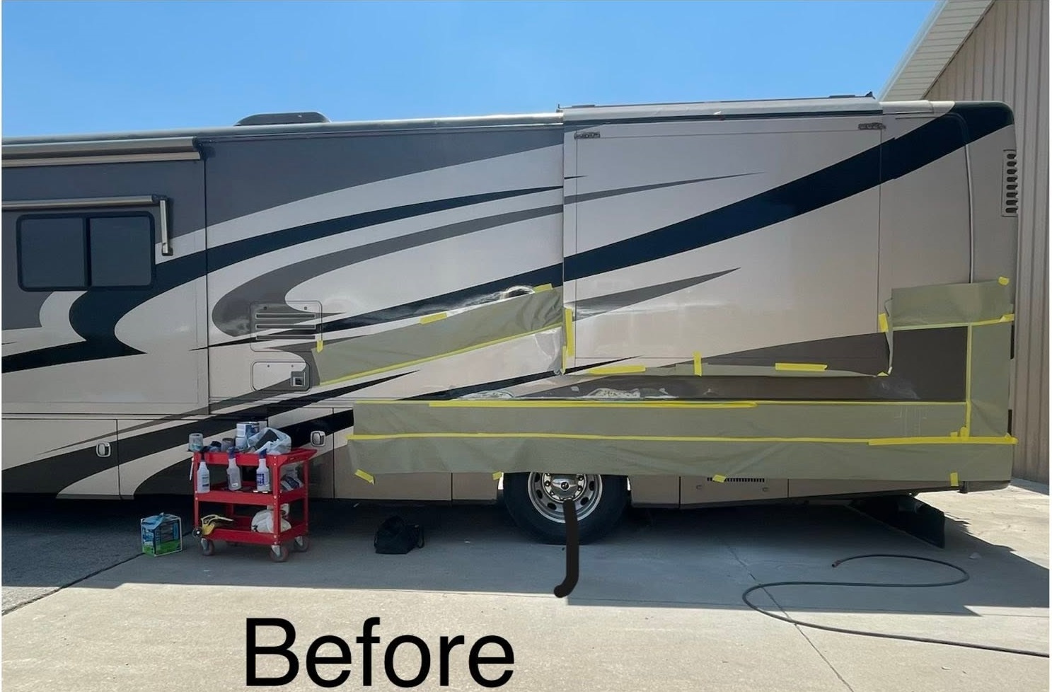 Camper before paint repair